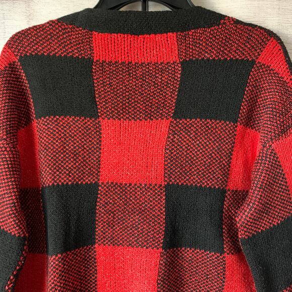 Cozy Co. by Cozy Casual Red and Black Plaid Sweater Cardigan Pockets Size S/M - Picture 6 of 13